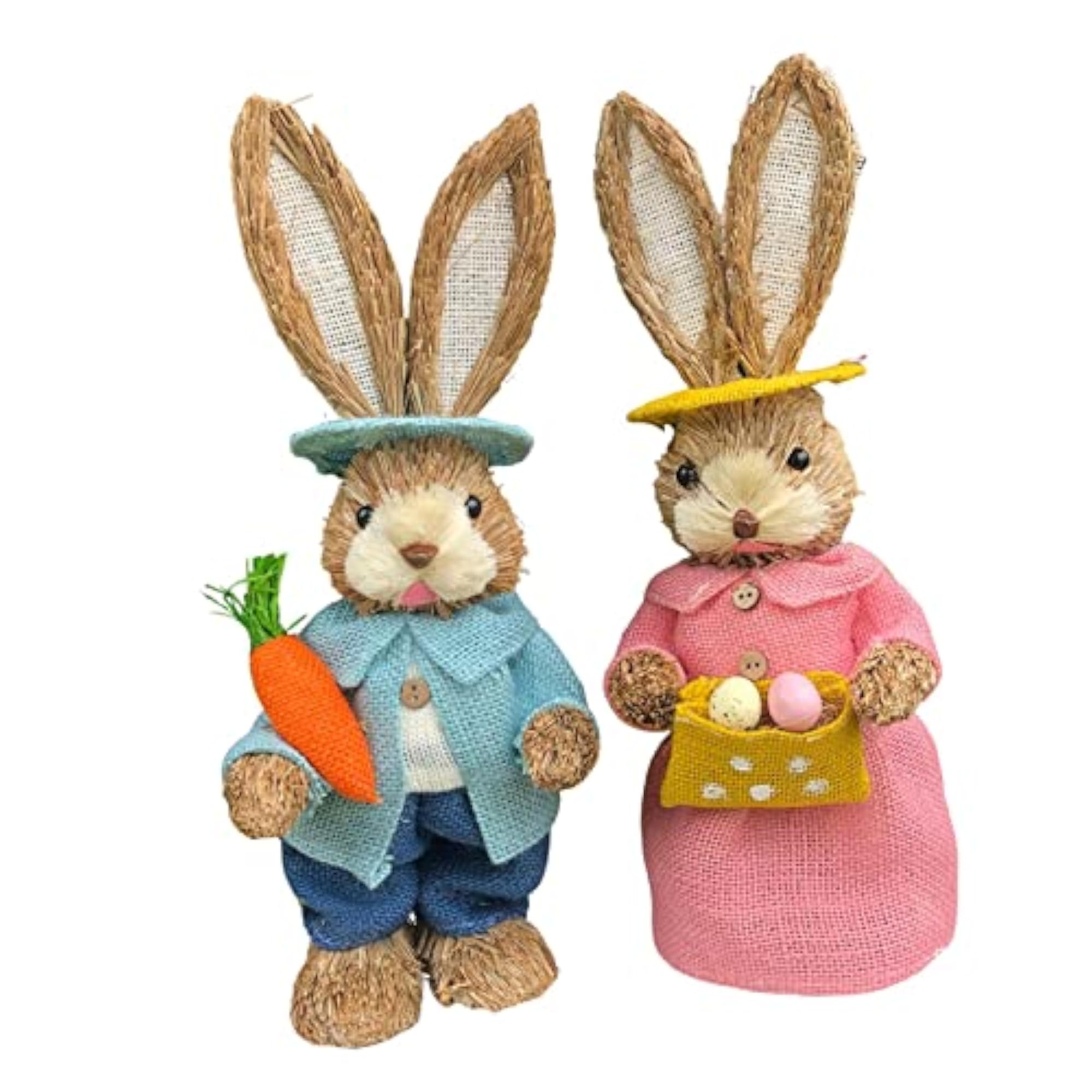 2 Pieces Easter Bunny Rabbit Straw Figures